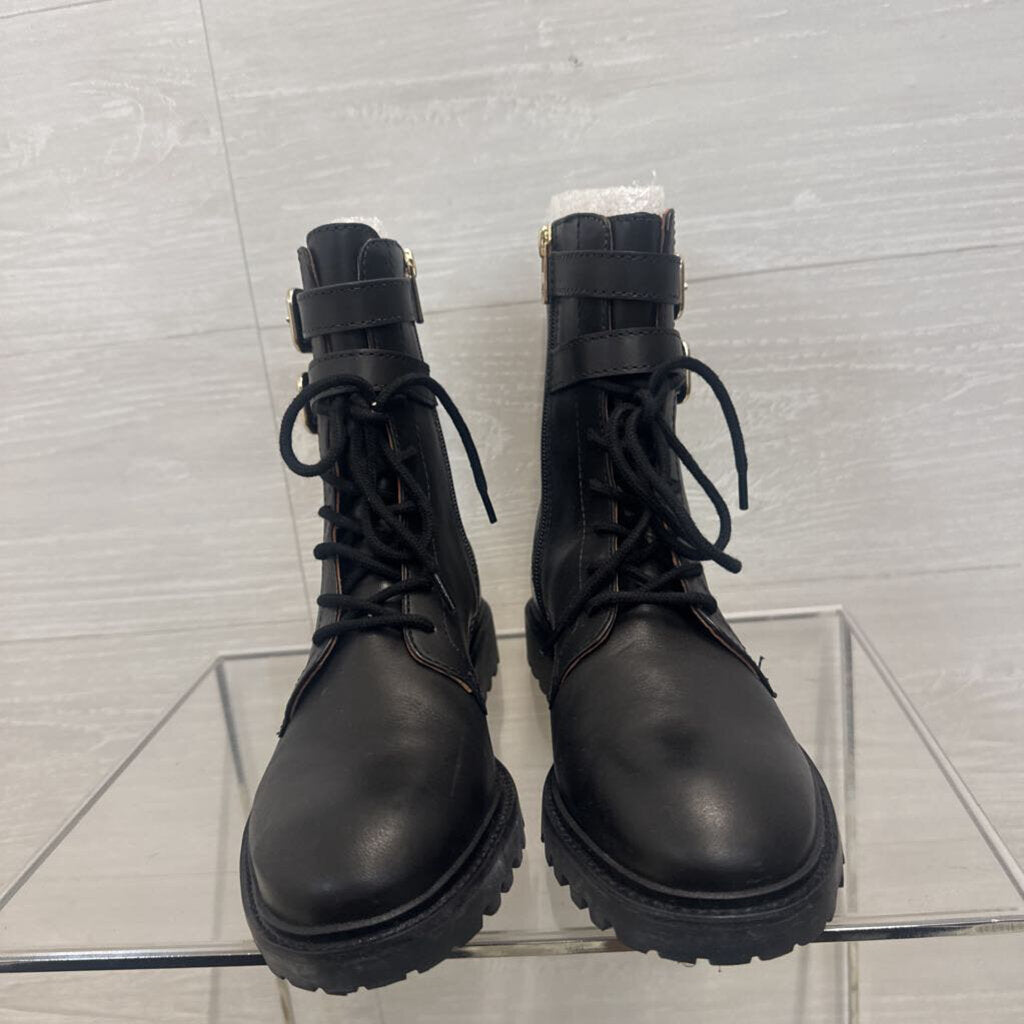 Antonio Melani Black Leather Bertilli Combat Moto Boots 9