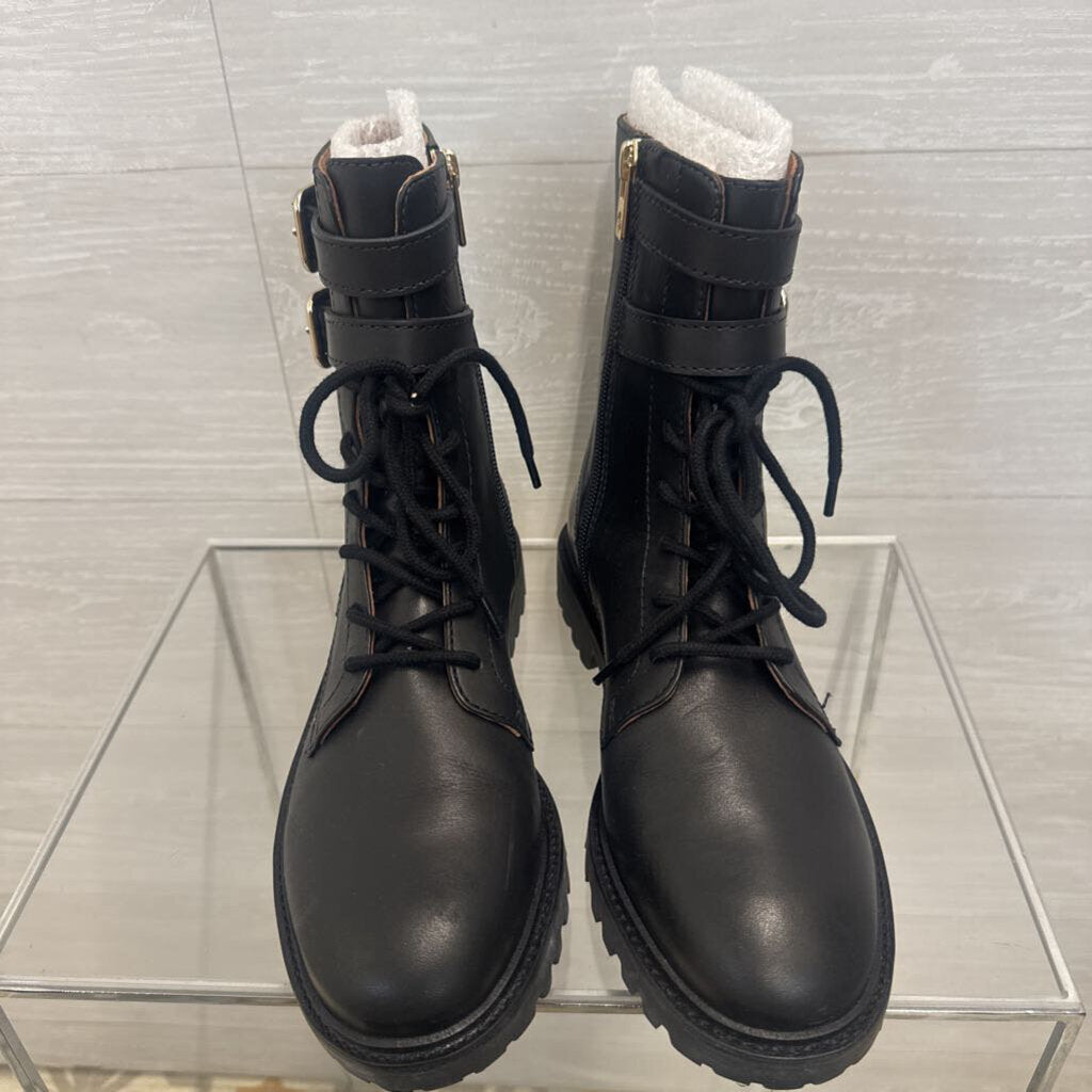 Antonio Melani Black Leather Bertilli Combat Moto Boots 9