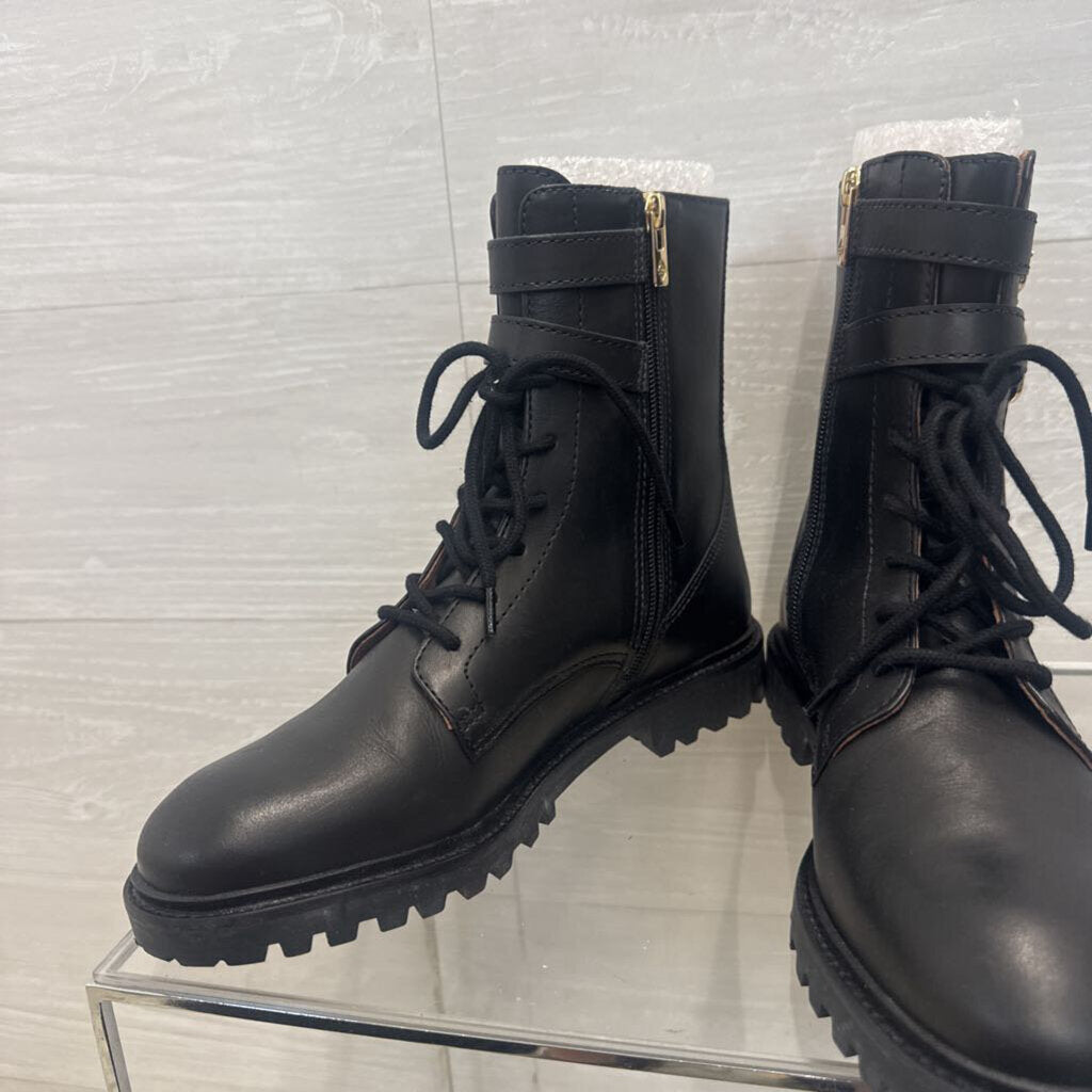Antonio Melani Black Leather Bertilli Combat Moto Boots 9