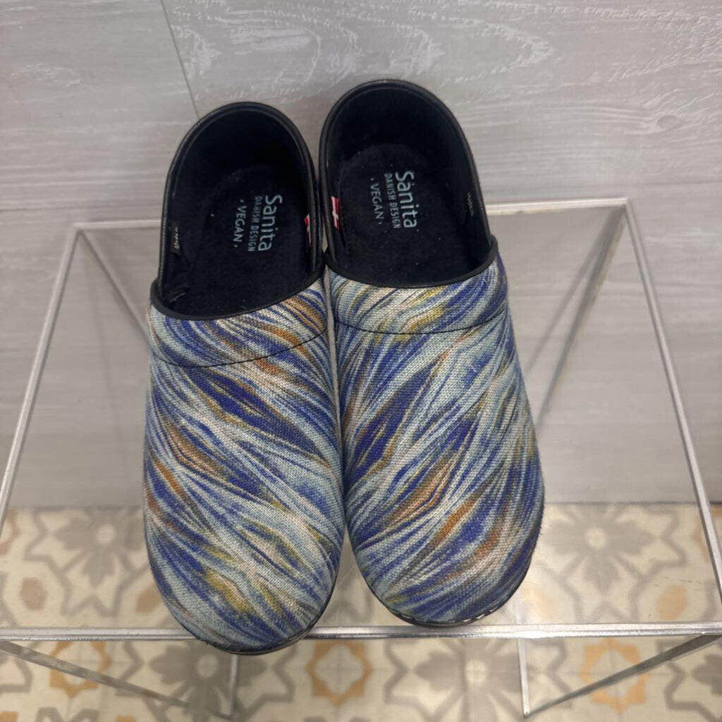 Sanita Vegan Blue Watercolor Marbled Print Clogs 38