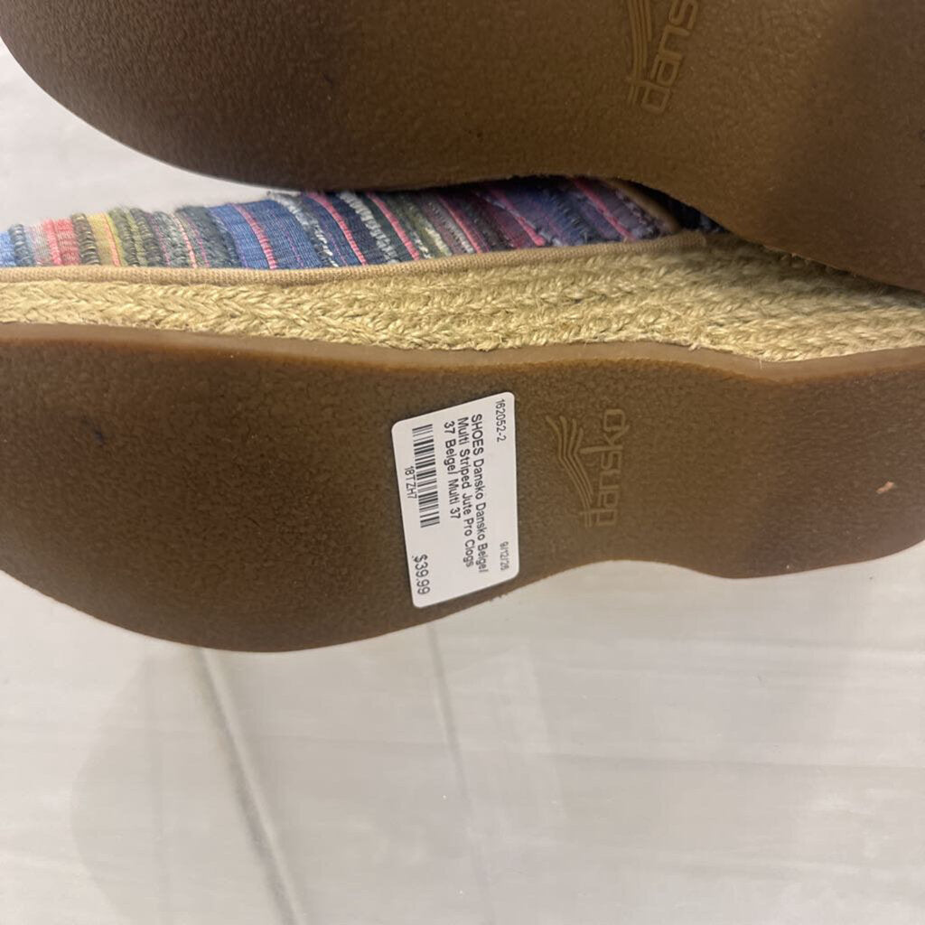 Dansko Beige/ Multi Striped Jute Pro Clogs 37
