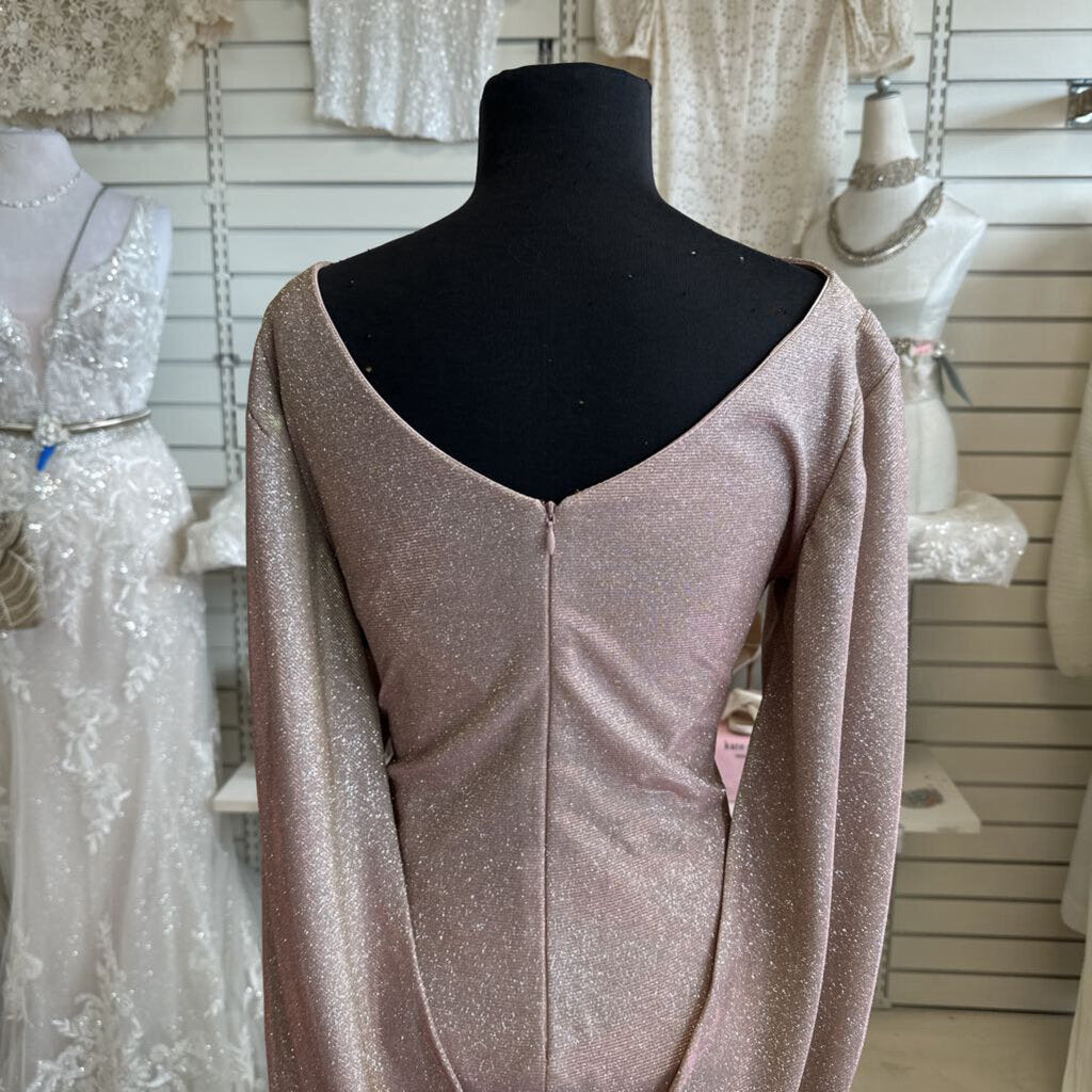 Betsy and Adam Rose Pink Shimmer Galaxy Glitter Draped Long Formal Dress 14 Petite