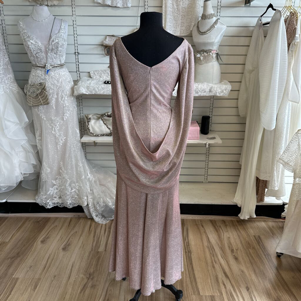 Betsy and Adam Rose Pink Shimmer Galaxy Glitter Draped Long Formal Dress 14 Petite