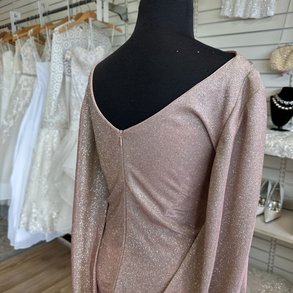Betsy and Adam Rose Pink Shimmer Galaxy Glitter Draped Long Formal Dress 14 Petite