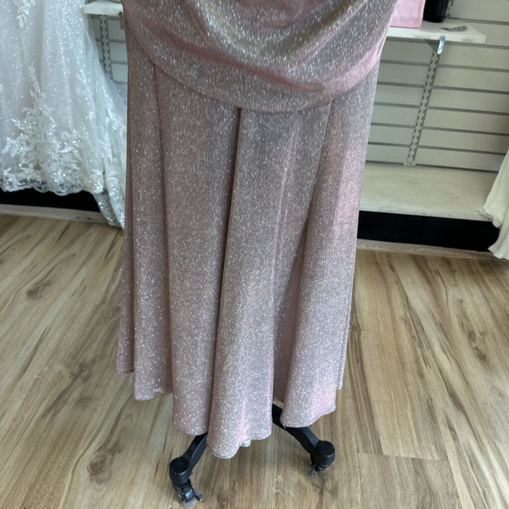 Betsy and Adam Rose Pink Shimmer Galaxy Glitter Draped Long Formal Dress 14 Petite