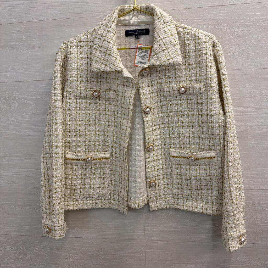 Simply Southern White/ Gold Tweed Cropped Jacket Medium