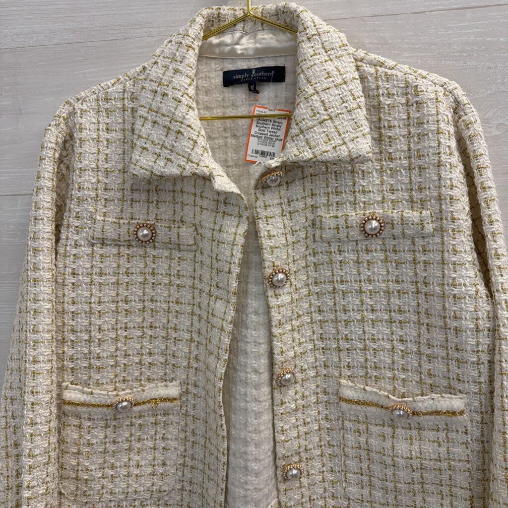Simply Southern White/ Gold Tweed Cropped Jacket Medium
