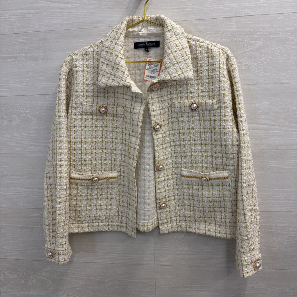 Simply Southern White/ Gold Tweed Cropped Jacket Medium