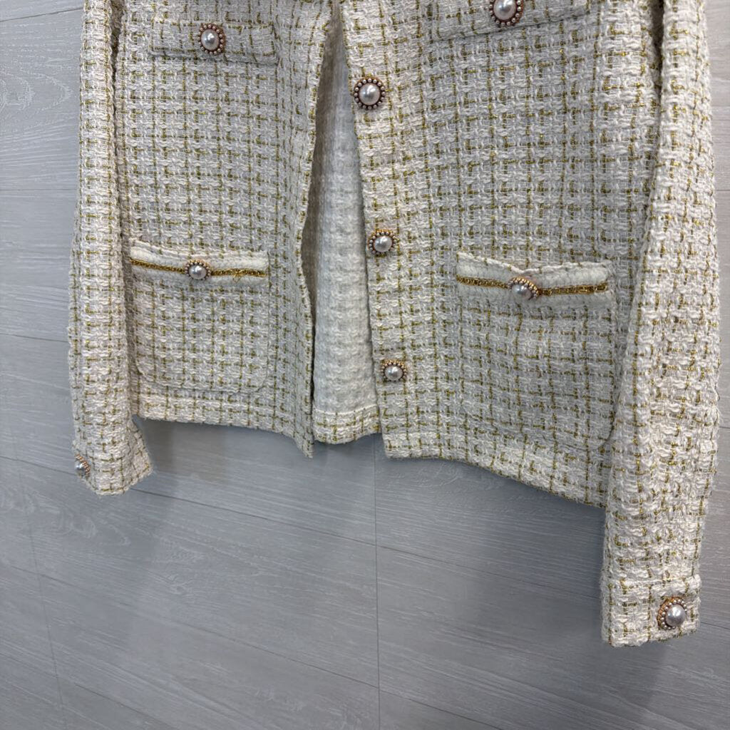 Simply Southern White/ Gold Tweed Cropped Jacket Medium