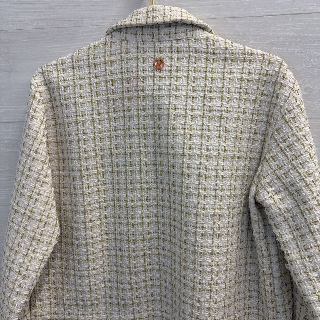 Simply Southern White/ Gold Tweed Cropped Jacket Medium