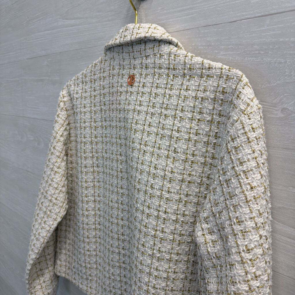 Simply Southern White/ Gold Tweed Cropped Jacket Medium
