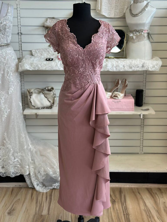 Azazie Dusty Pink Lace Top Long Formal Dress 12