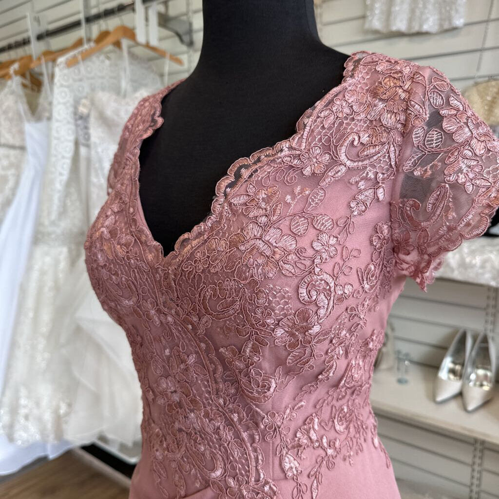 Azazie Dusty Pink Lace Top Long Formal Dress 12
