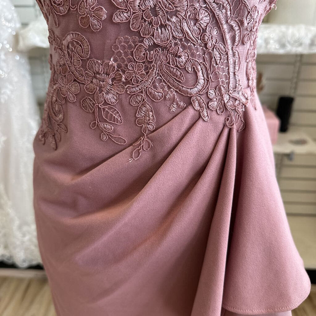 Azazie Dusty Pink Lace Top Long Formal Dress 12