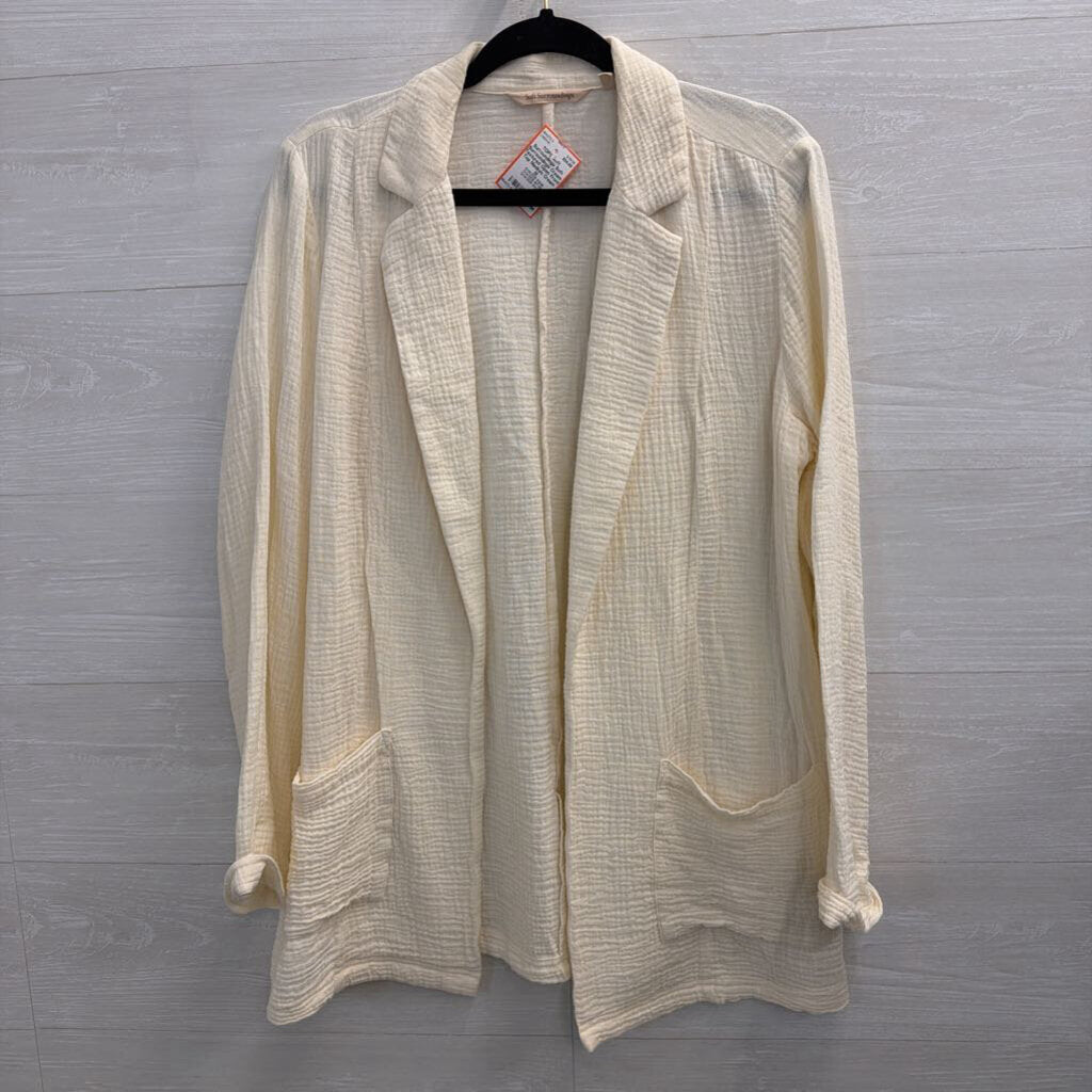 Soft Surroundings Cream Textured Open Front Top Medium