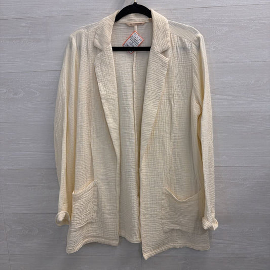 Soft Surroundings Cream Textured Open Front Top Medium