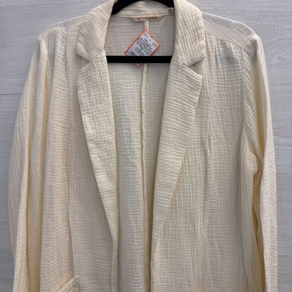 Soft Surroundings Cream Textured Open Front Top Medium