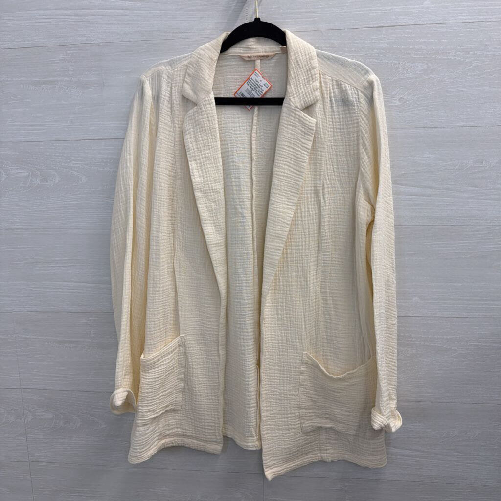 Soft Surroundings Cream Textured Open Front Top Medium