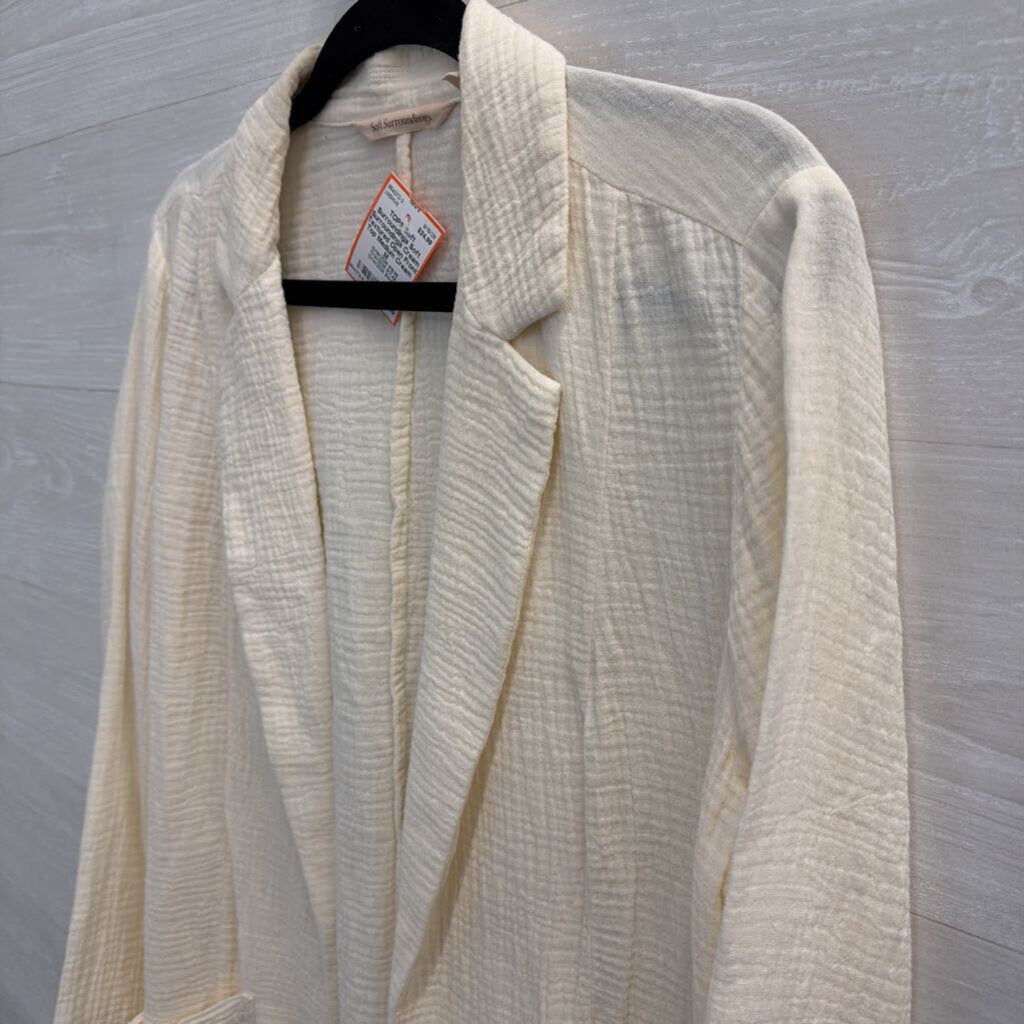 Soft Surroundings Cream Textured Open Front Top Medium