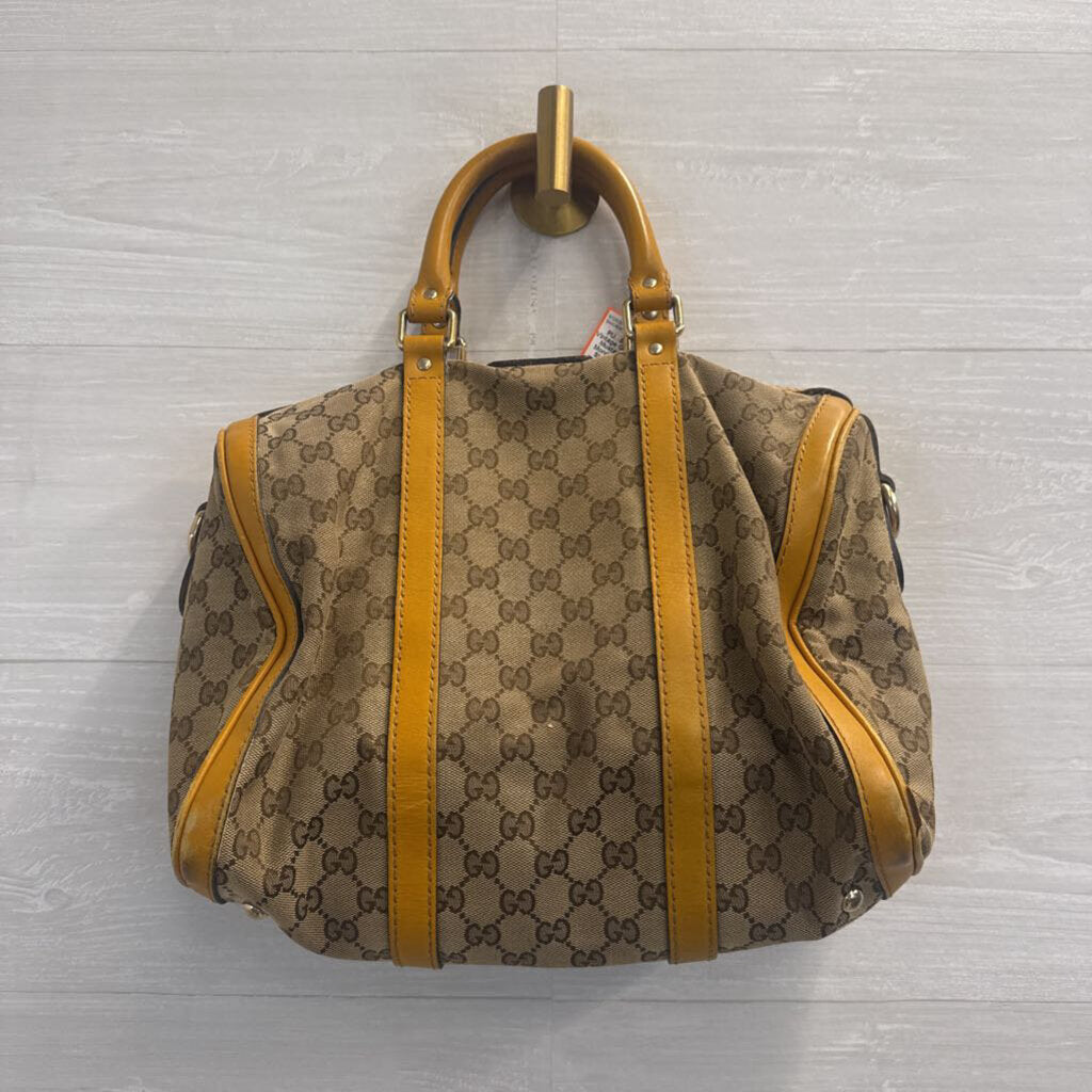 Vintage Gucci Beige/ Mustard Yellow Monogram Cavas Shoulder Purse