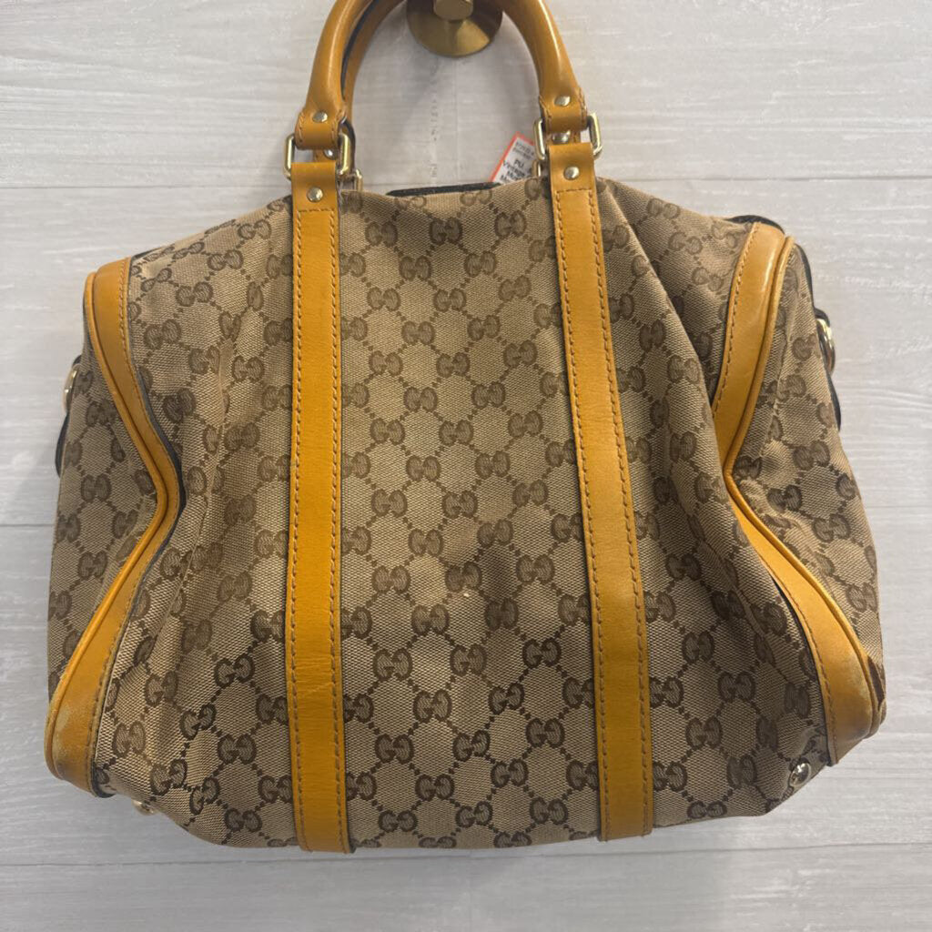 Vintage Gucci Beige/ Mustard Yellow Monogram Cavas Shoulder Purse