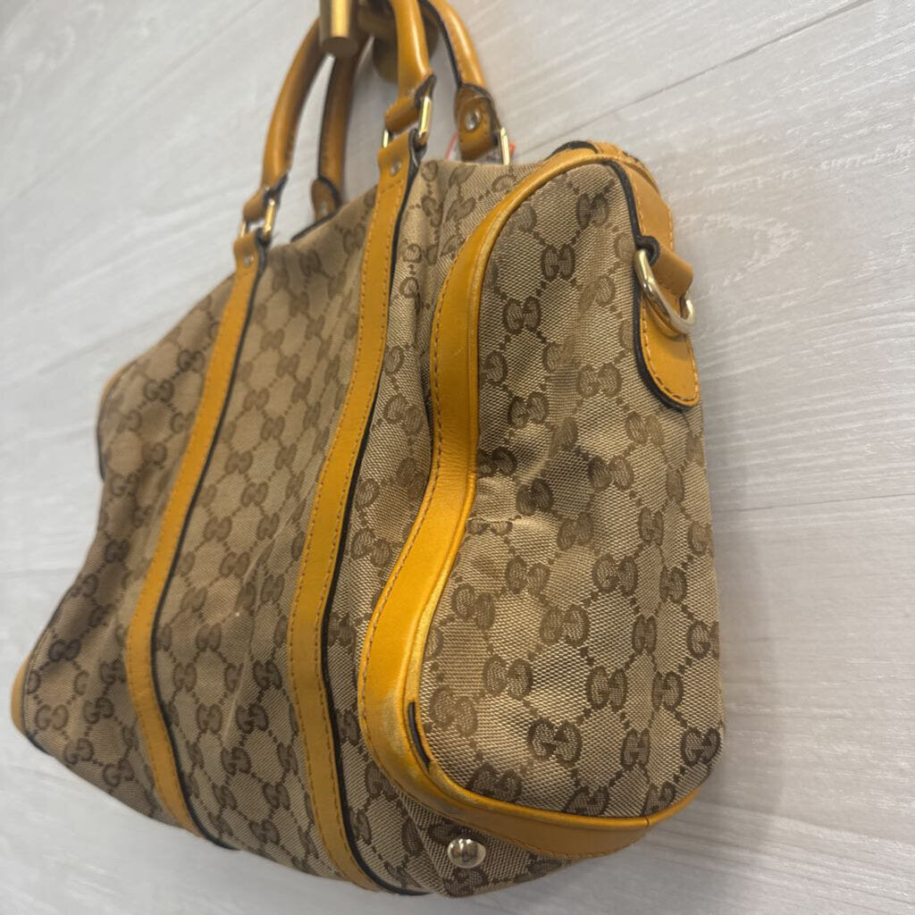 Vintage Gucci Beige/ Mustard Yellow Monogram Cavas Shoulder Purse