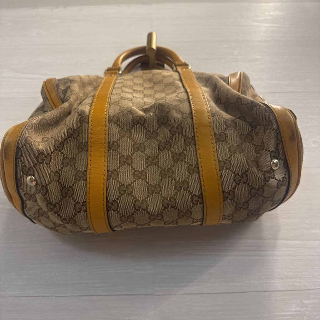 Vintage Gucci Beige/ Mustard Yellow Monogram Cavas Shoulder Purse