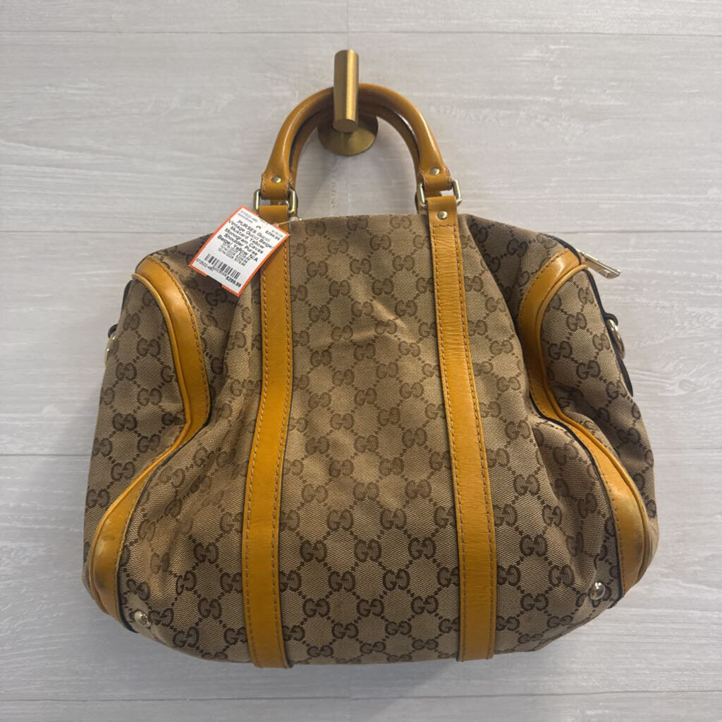 Vintage Gucci Beige/ Mustard Yellow Monogram Cavas Shoulder Purse
