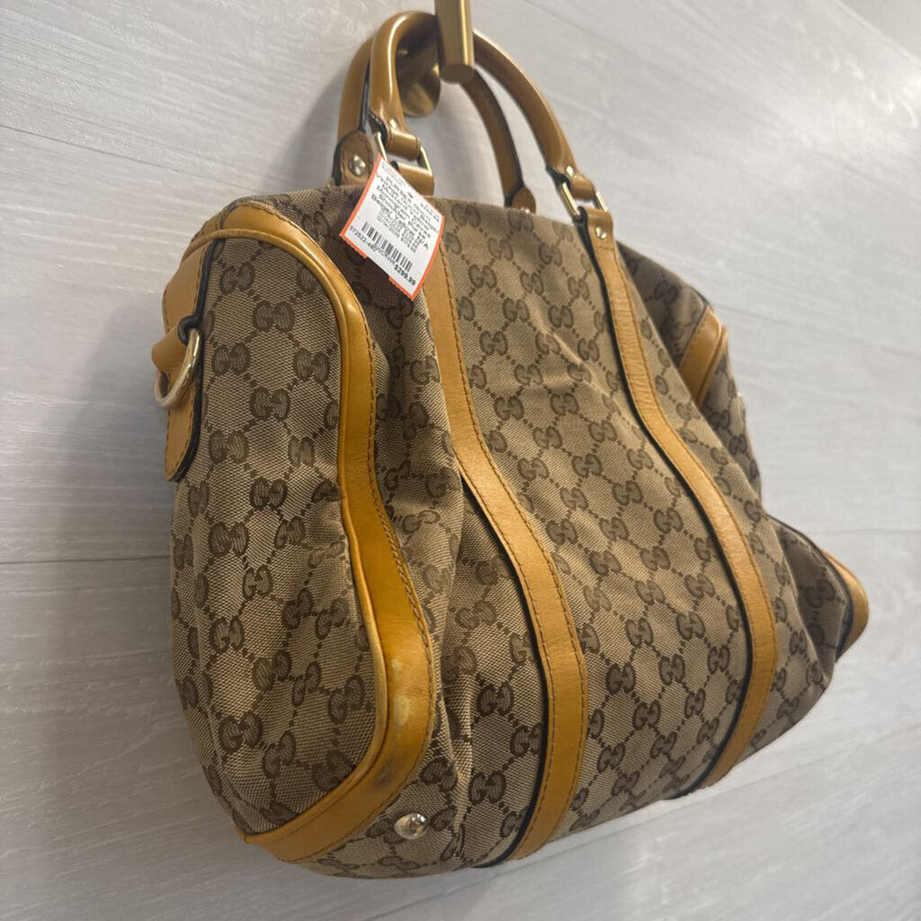Vintage Gucci Beige/ Mustard Yellow Monogram Cavas Shoulder Purse