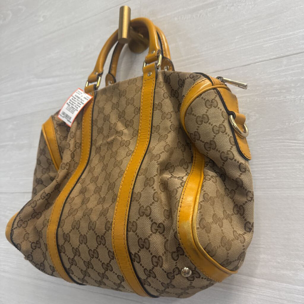 Vintage Gucci Beige/ Mustard Yellow Monogram Cavas Shoulder Purse