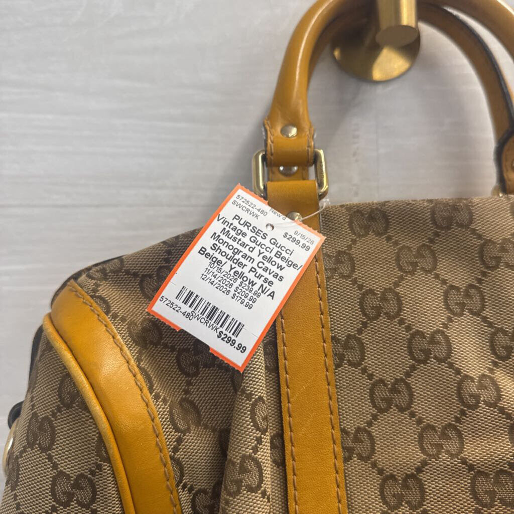 Vintage Gucci Beige/ Mustard Yellow Monogram Cavas Shoulder Purse