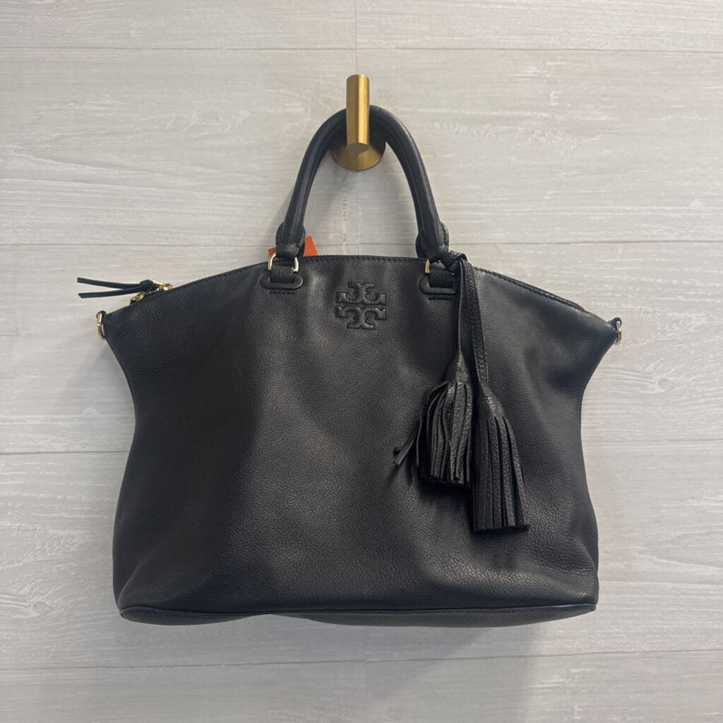 Tory Burch Black Leather Slouchy Satchel Purse