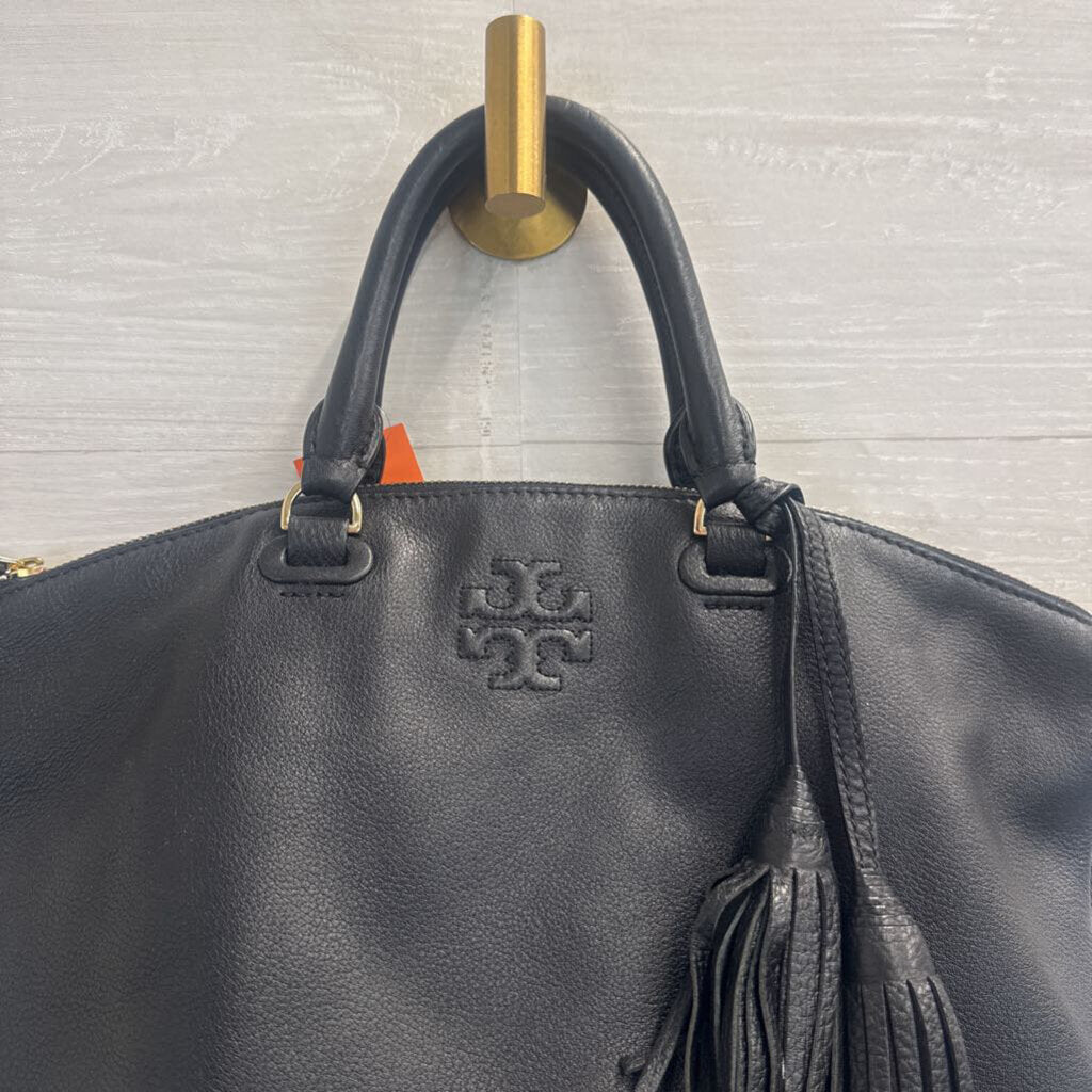 Tory Burch Black Leather Slouchy Satchel Purse