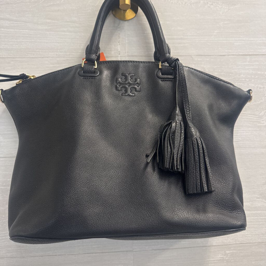 Tory Burch Black Leather Slouchy Satchel Purse