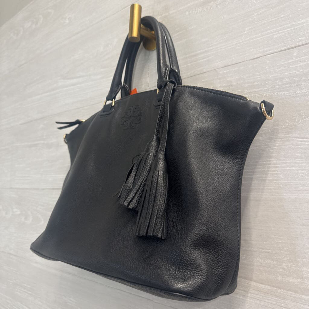 Tory Burch Black Leather Slouchy Satchel Purse