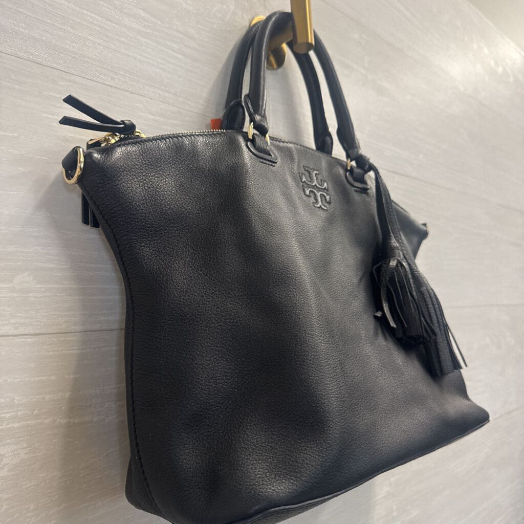 Tory Burch Black Leather Slouchy Satchel Purse