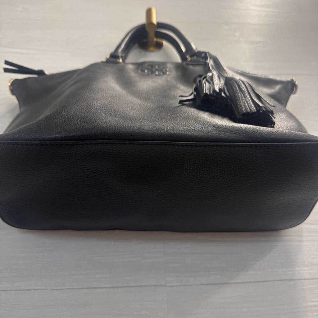 Tory Burch Black Leather Slouchy Satchel Purse