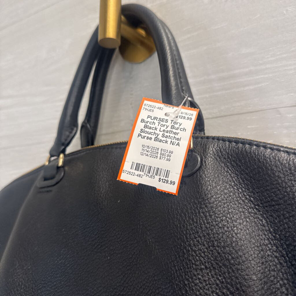 Tory Burch Black Leather Slouchy Satchel Purse