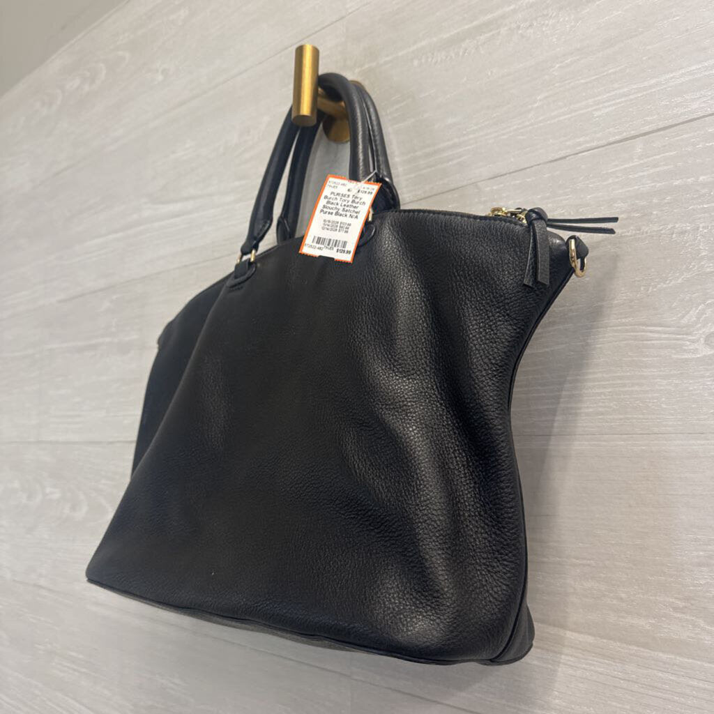 Tory Burch Black Leather Slouchy Satchel Purse