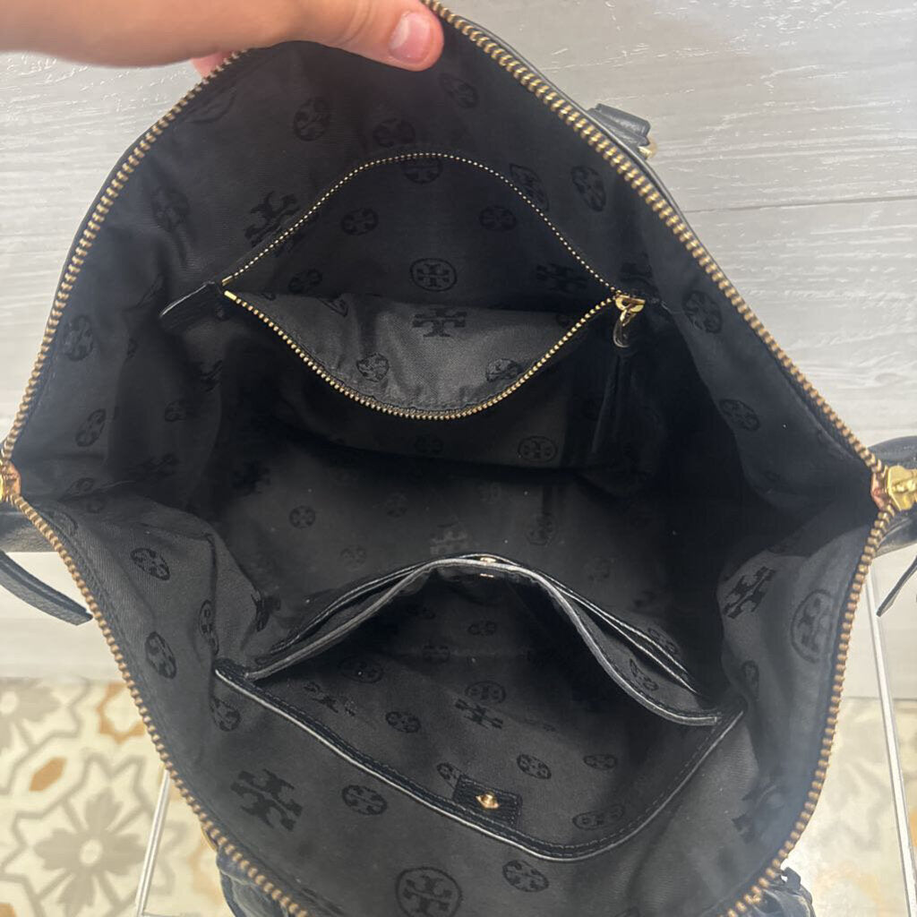 Tory Burch Black Leather Slouchy Satchel Purse