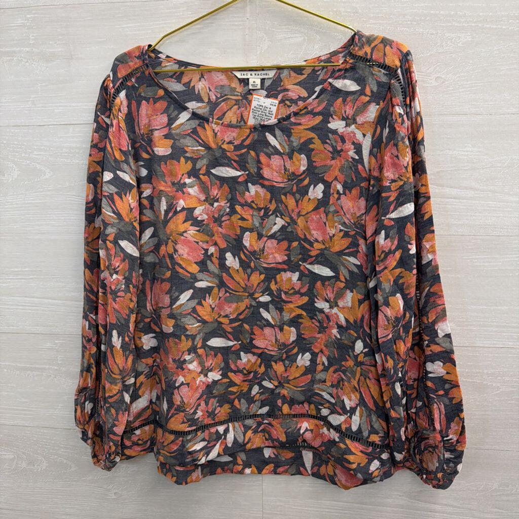Zac and Rachel Grey/ Multi Print Long Sleeve Top Extra Large