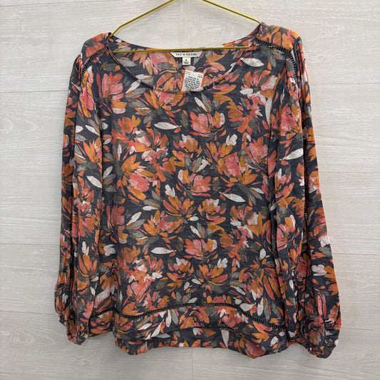 Zac and Rachel Grey/ Multi Print Long Sleeve Top Extra Large