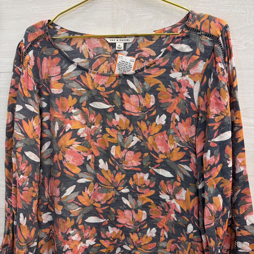 Zac and Rachel Grey/ Multi Print Long Sleeve Top Extra Large