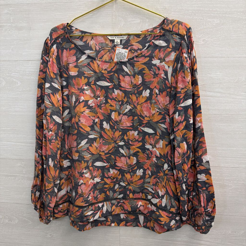 Zac and Rachel Grey/ Multi Print Long Sleeve Top Extra Large