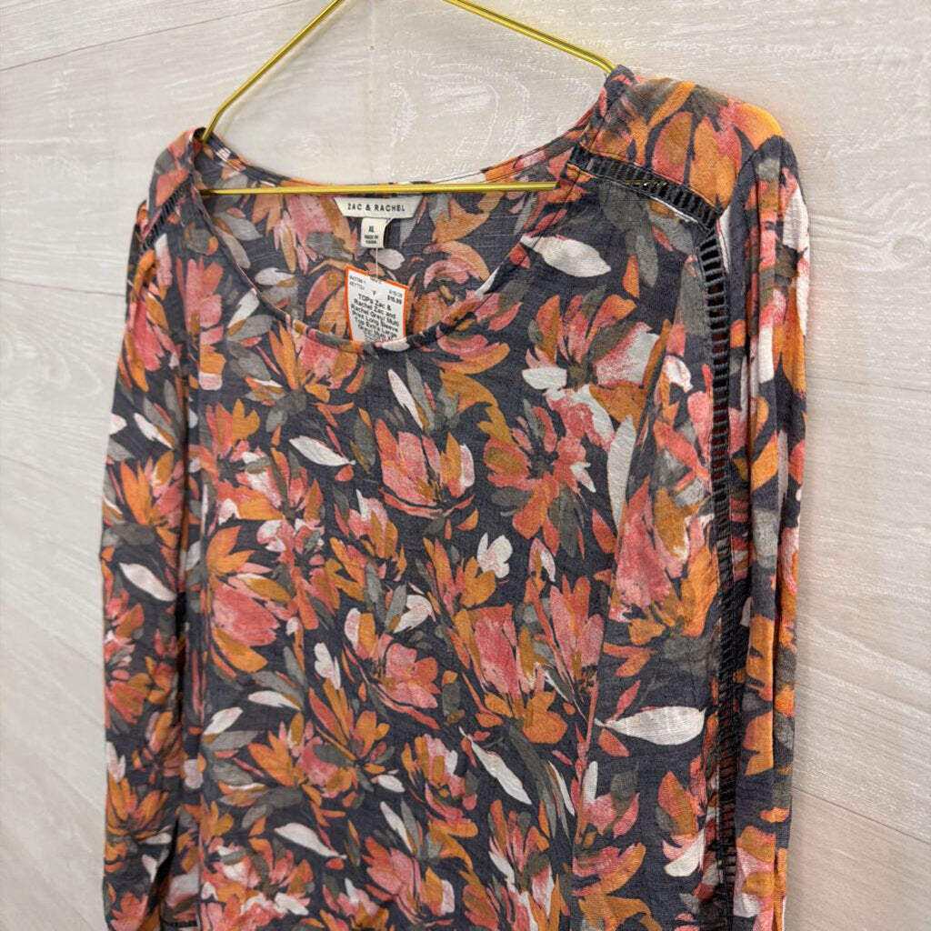 Zac and Rachel Grey/ Multi Print Long Sleeve Top Extra Large