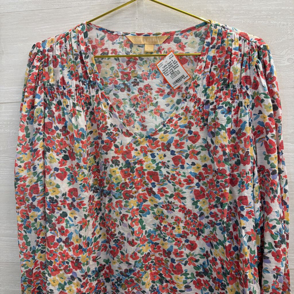 Hope and Harlow White/ Multi Print Long Sleeve Top Large