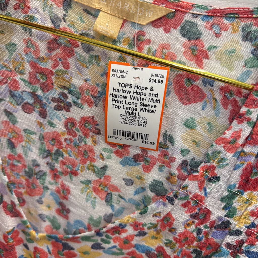 Hope and Harlow White/ Multi Print Long Sleeve Top Large