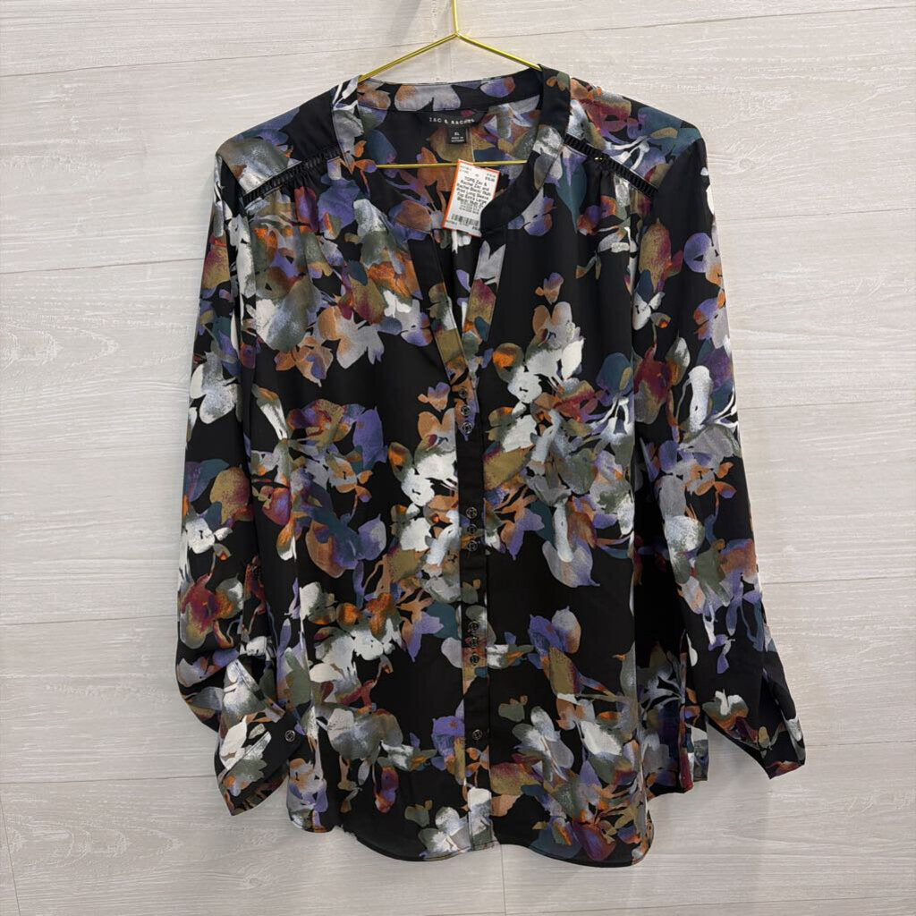 Zac and Rachel Black/ Multi Print Long Sleeve Top Extra Large