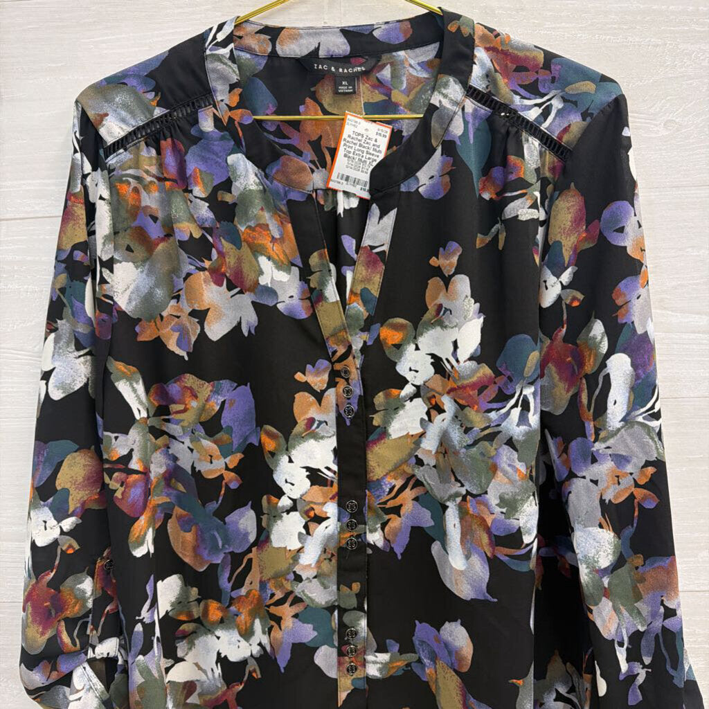 Zac and Rachel Black/ Multi Print Long Sleeve Top Extra Large