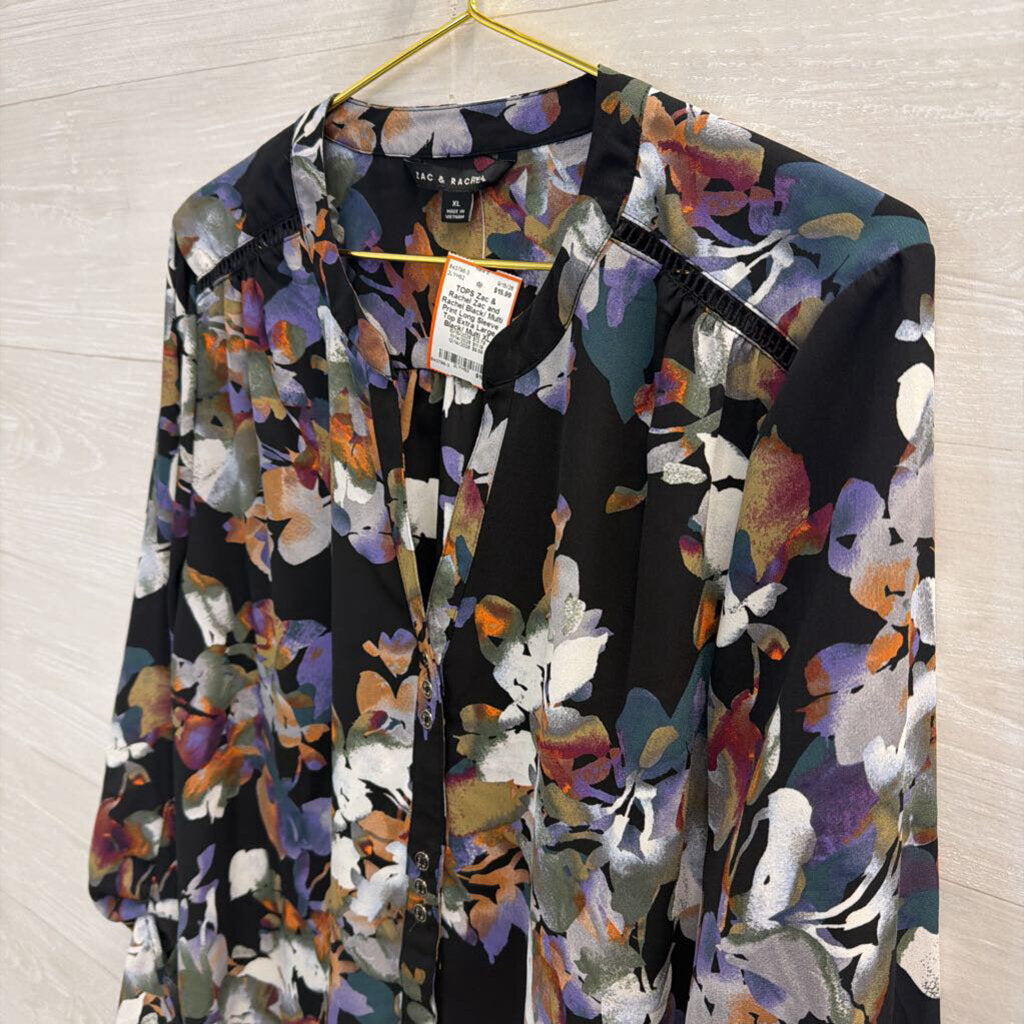 Zac and Rachel Black/ Multi Print Long Sleeve Top Extra Large